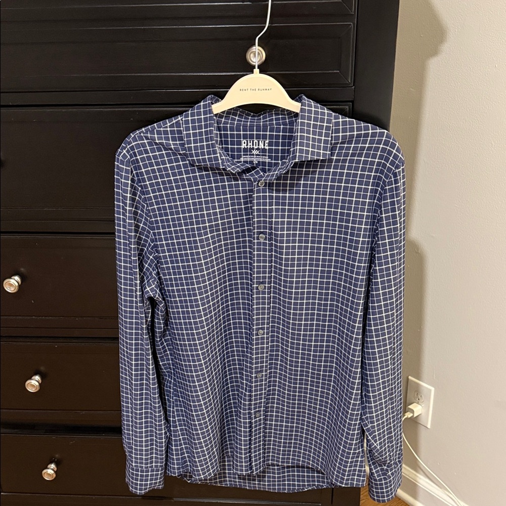 RHONE Men's Navy Grid Pattern Shirt